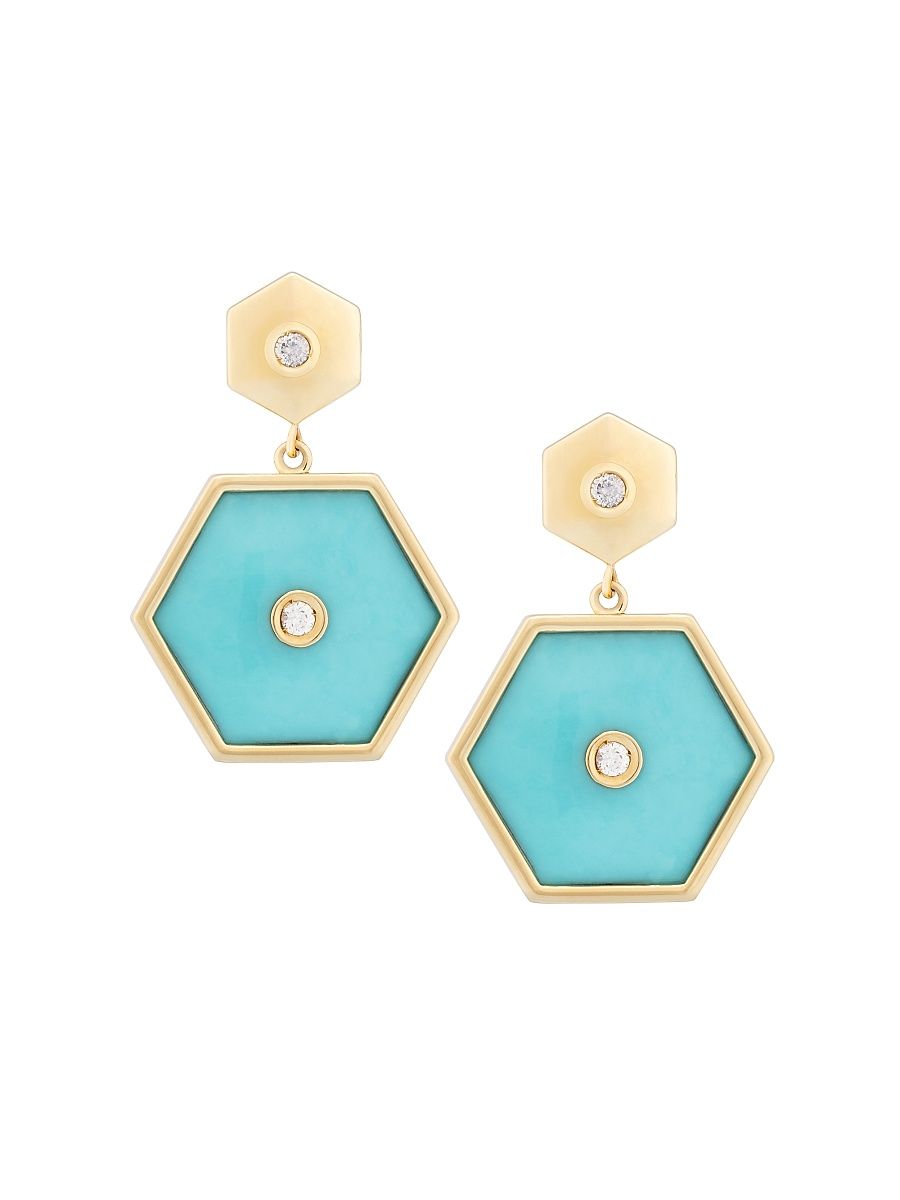 Women's Baia 18K Yellow Gold, Turquoise & 0.20 TCW Diamond Drop Earrings - Yellow Gold