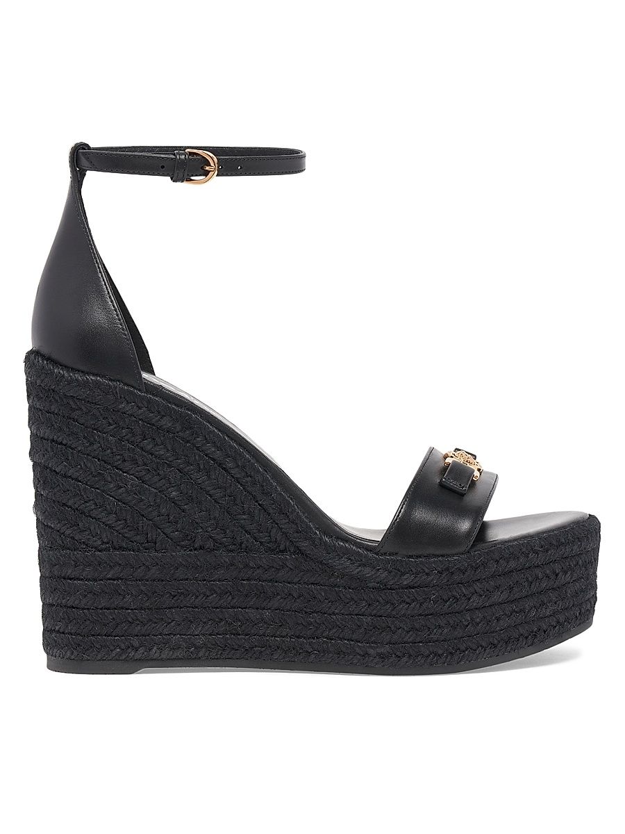 Women's Medusa 120MM Leather Espadrille Sandals - Black Versace Gold - Size 11