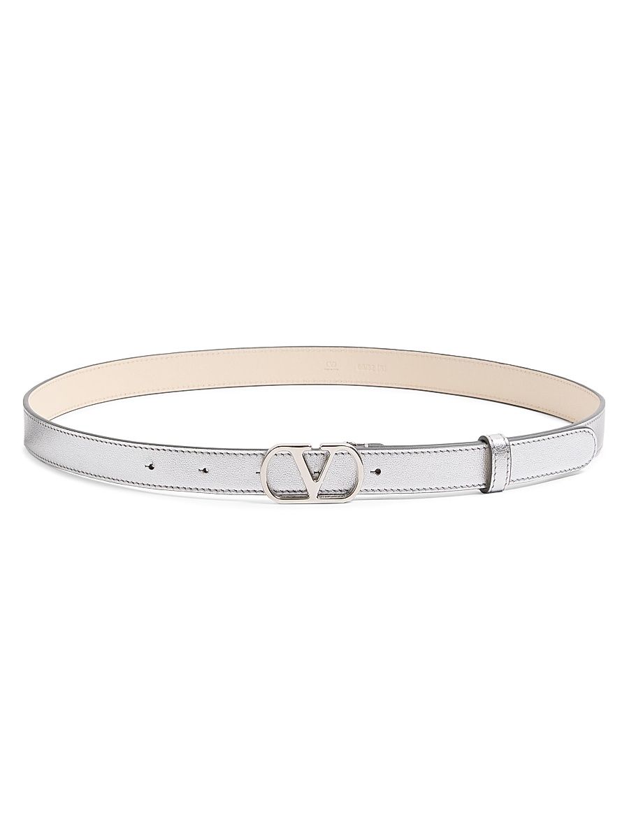Women's VLogo Signature Belt in Laminated Calfskin - Silver - Size Large