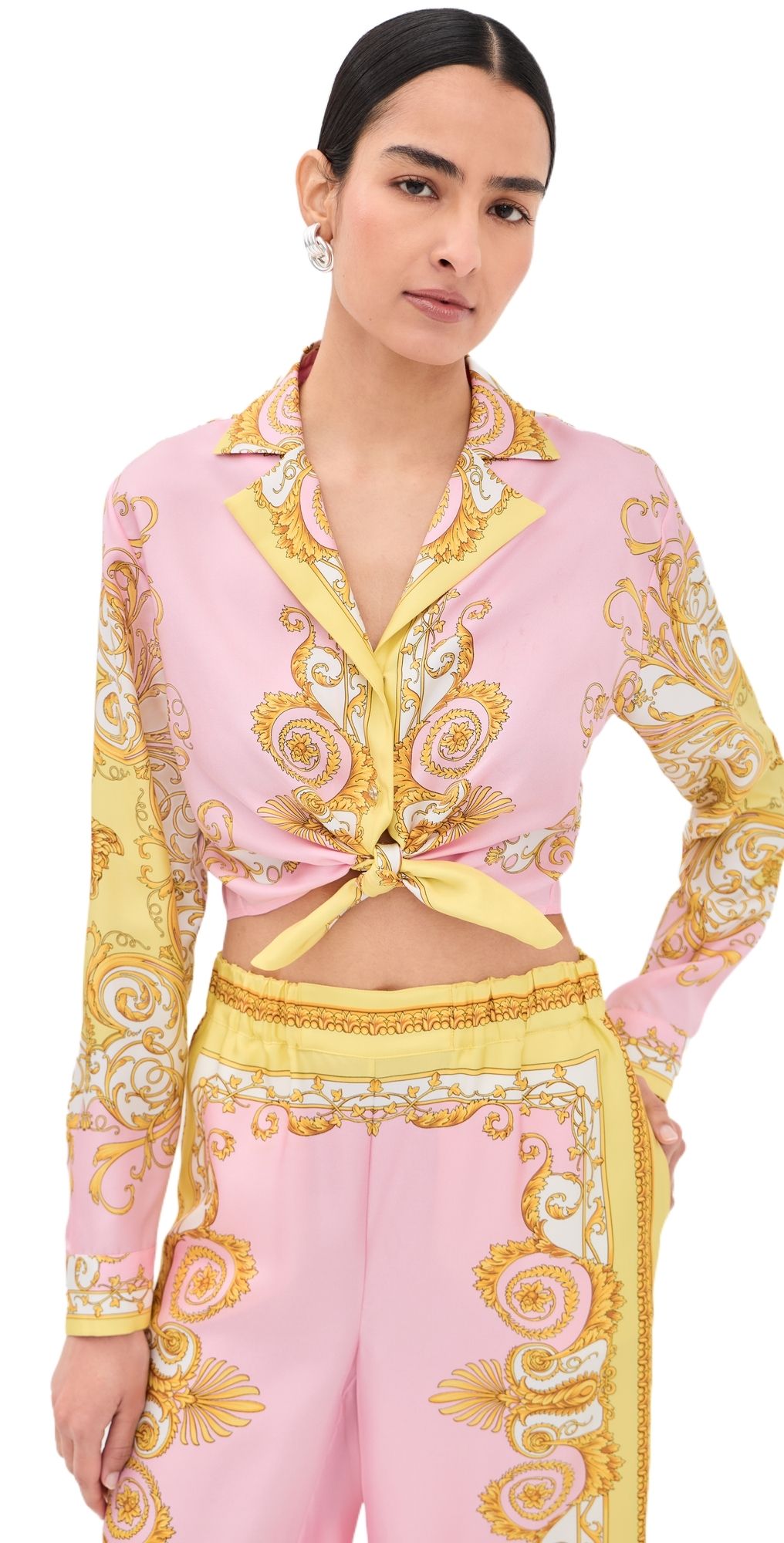Versace Twill Print Silk Shirt Pale Yellow+Rose Quartz 42