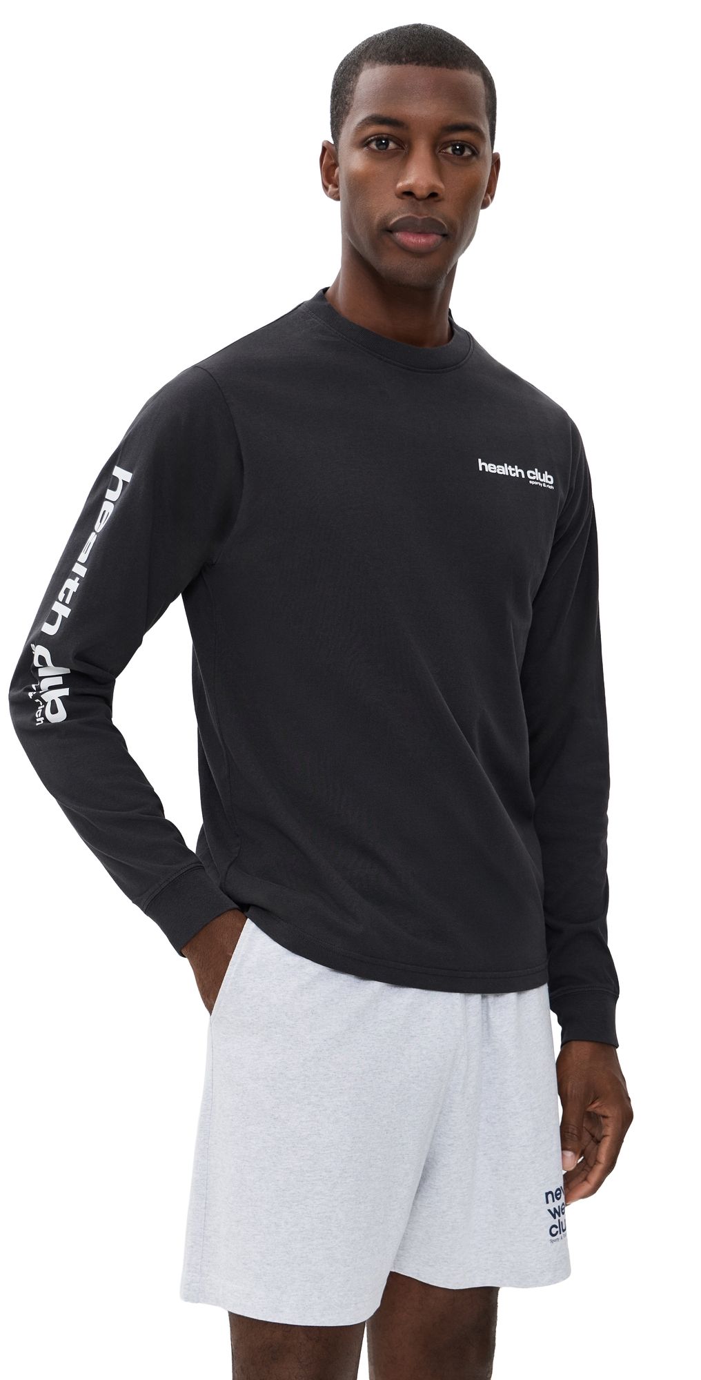 Sporty & Rich Bold Health Long Sleeve Tee Faded Black Sports Red/Soda L
