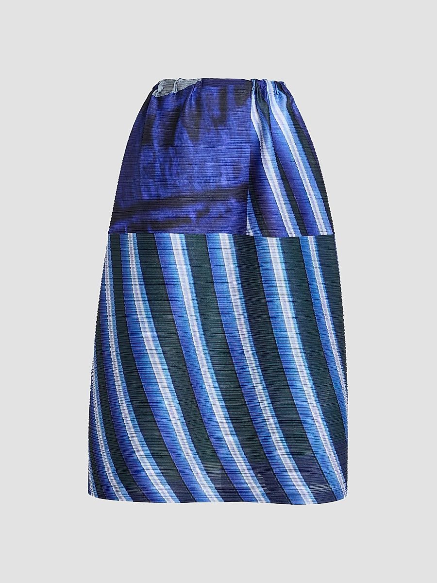 Women's City Collage Plissé Midi-Skirt - Gray Navy - Size Large