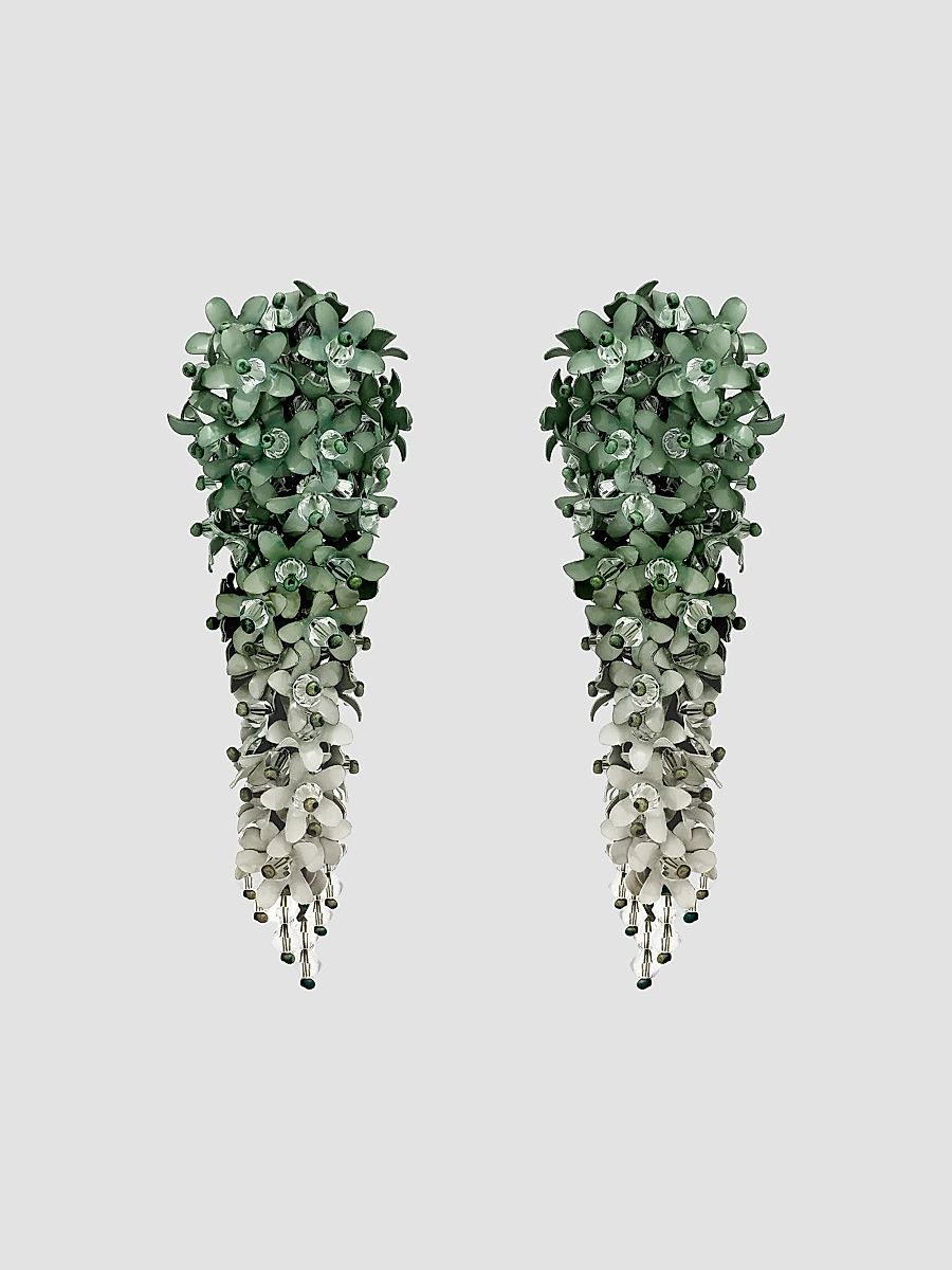 Oscar de la Renta Women's 24K-Gold-Plated & Mixed-Media Cascading Flower Clip-On Earrings - Sage