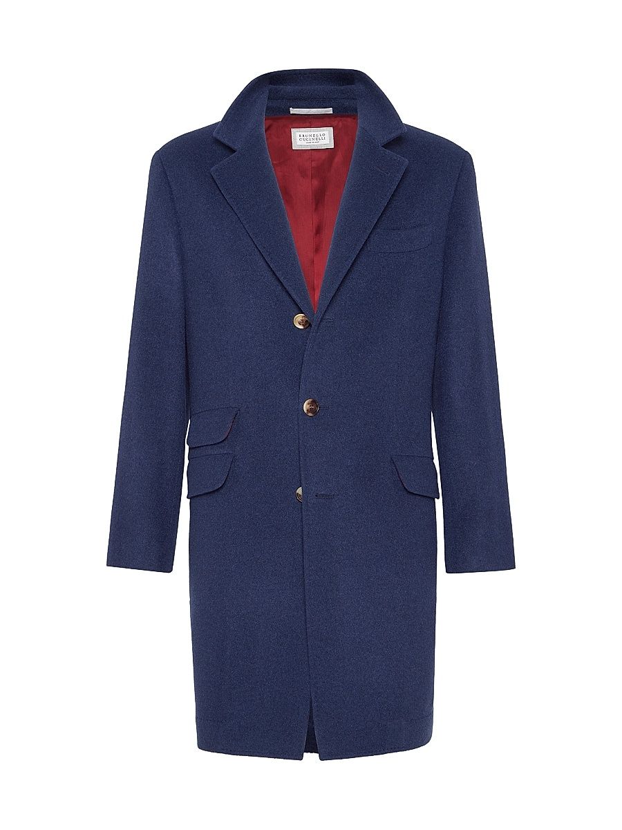 Men's Lightweight Water Resistant Cashmere Coat - Avio Blue - Size 34