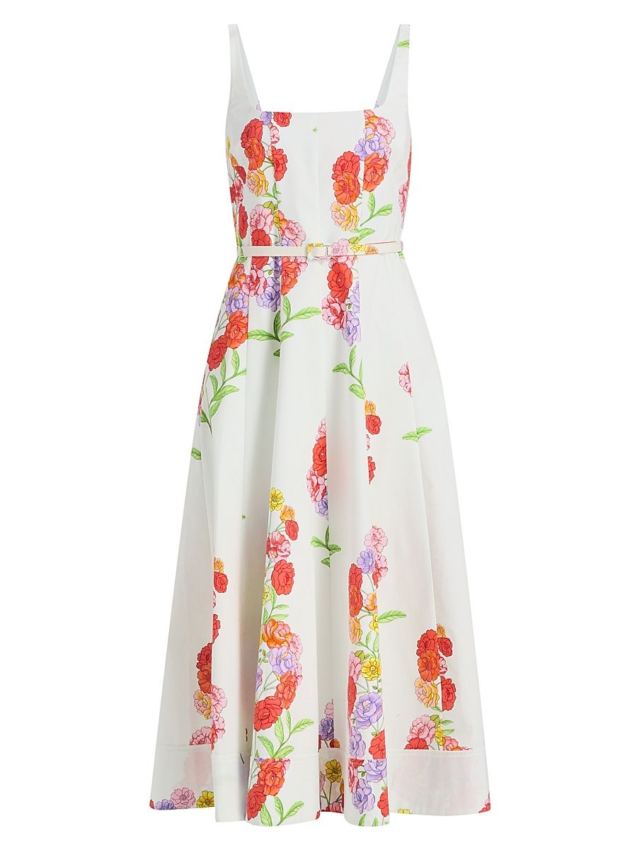 Women's Nia Floral Squareneck Midi-Dress - White Multi - Size 10