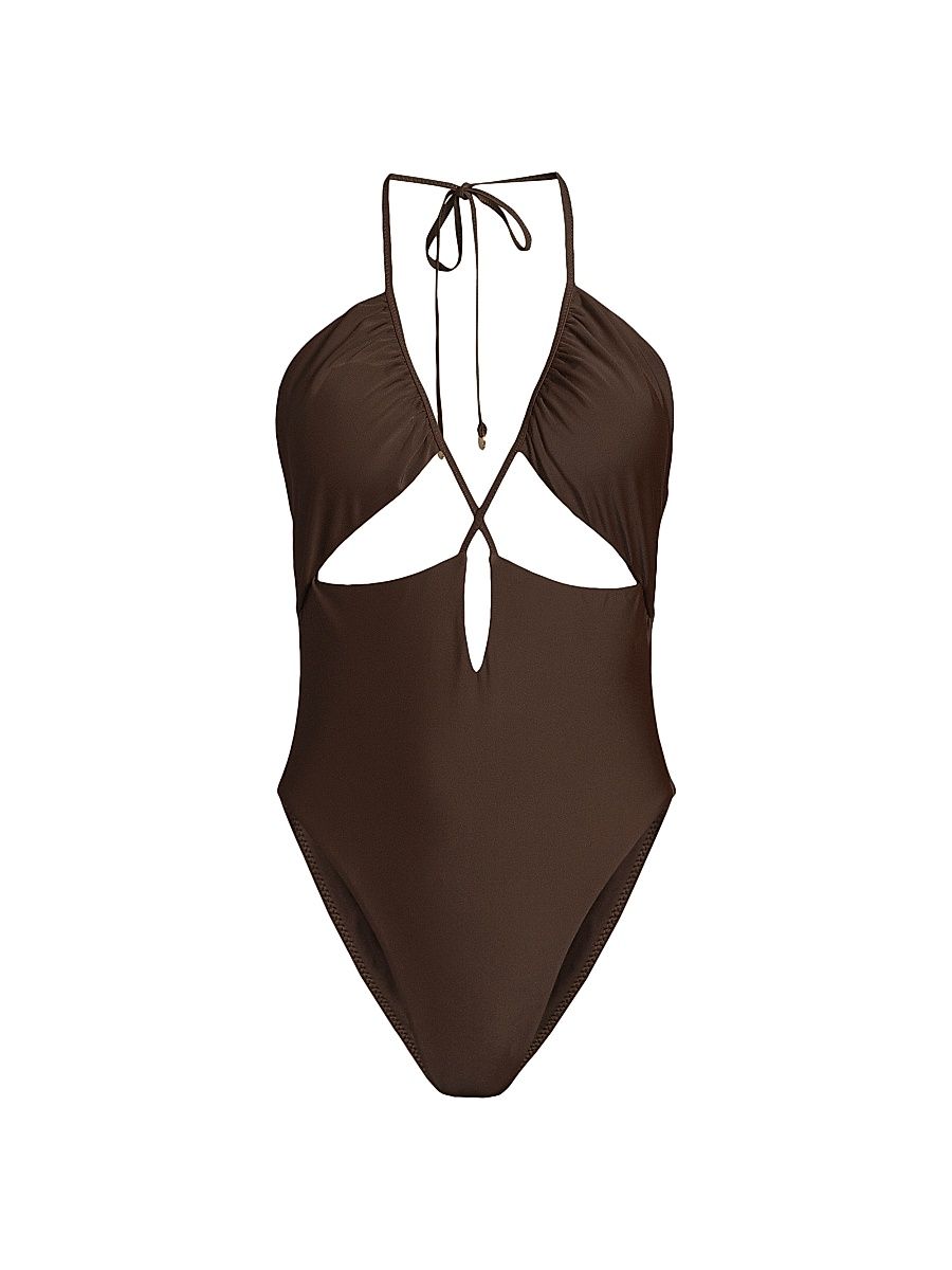 Women's Nia Halterneck One-Piece Swimsuit - Beach Brown - Size XL