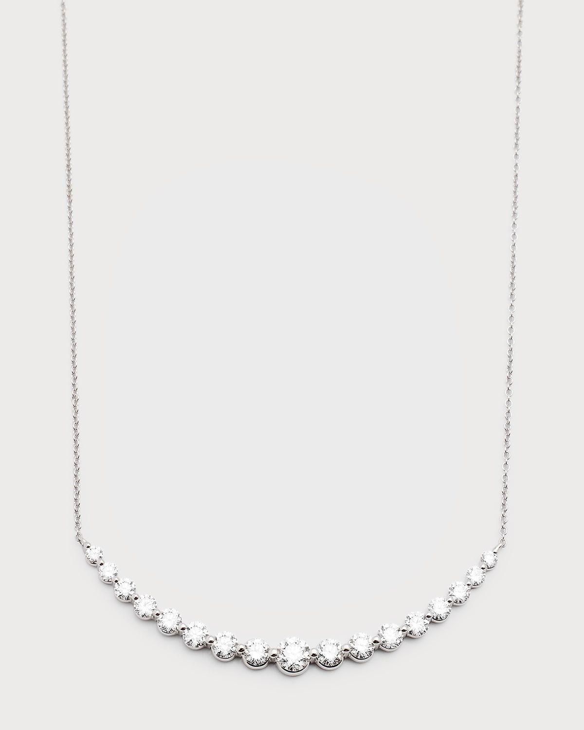 18k White Gold 17 Round Diamond Smiley Bar Necklace, 16"L, 2.49tcw