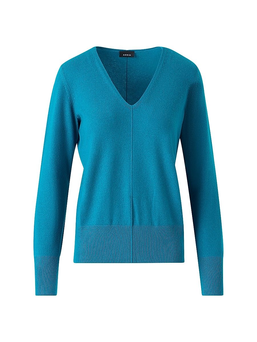 Women's Cashmere V-Neck Sweater - Laguna Blue - Size 8