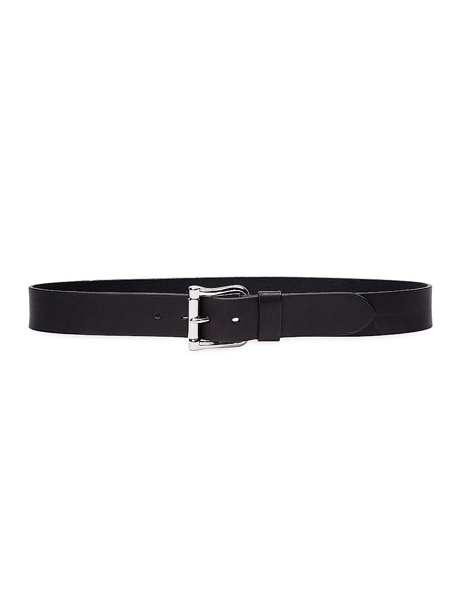 Men's Chunky Roller-Buckle Leather Belt - Black - Size 42