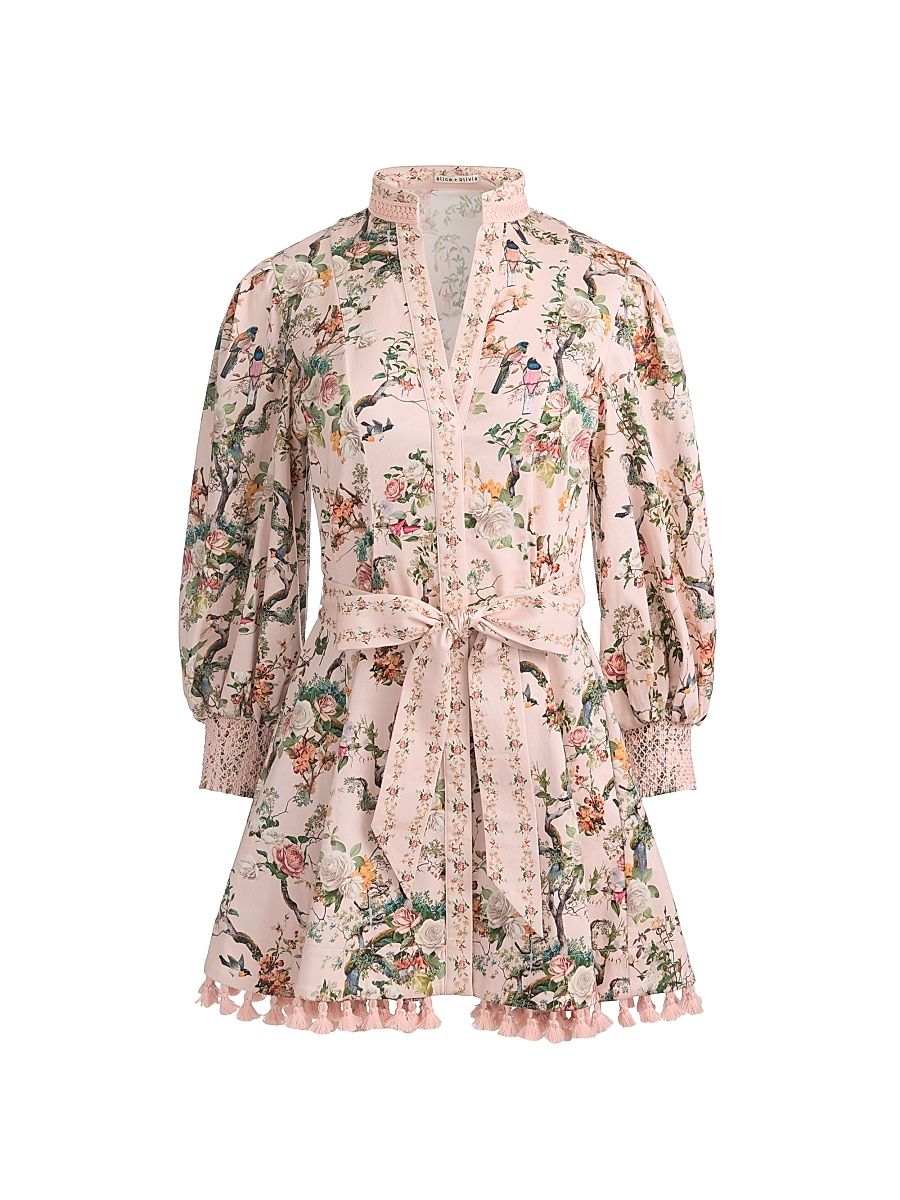 Women's Lucy Stretch-Cotton Tie-Waist Minidress - Sunset Grove English Rose - Size 0