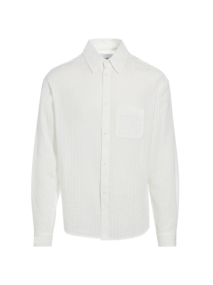 Men's Striped Cotton Button-Front Shirt - White - Size XL