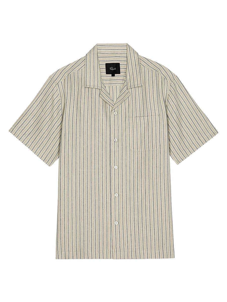 Men's Ely Multi-Stripe Linen-Cotton Camp Shirt - Ecru Multi Stripe - Size XXL