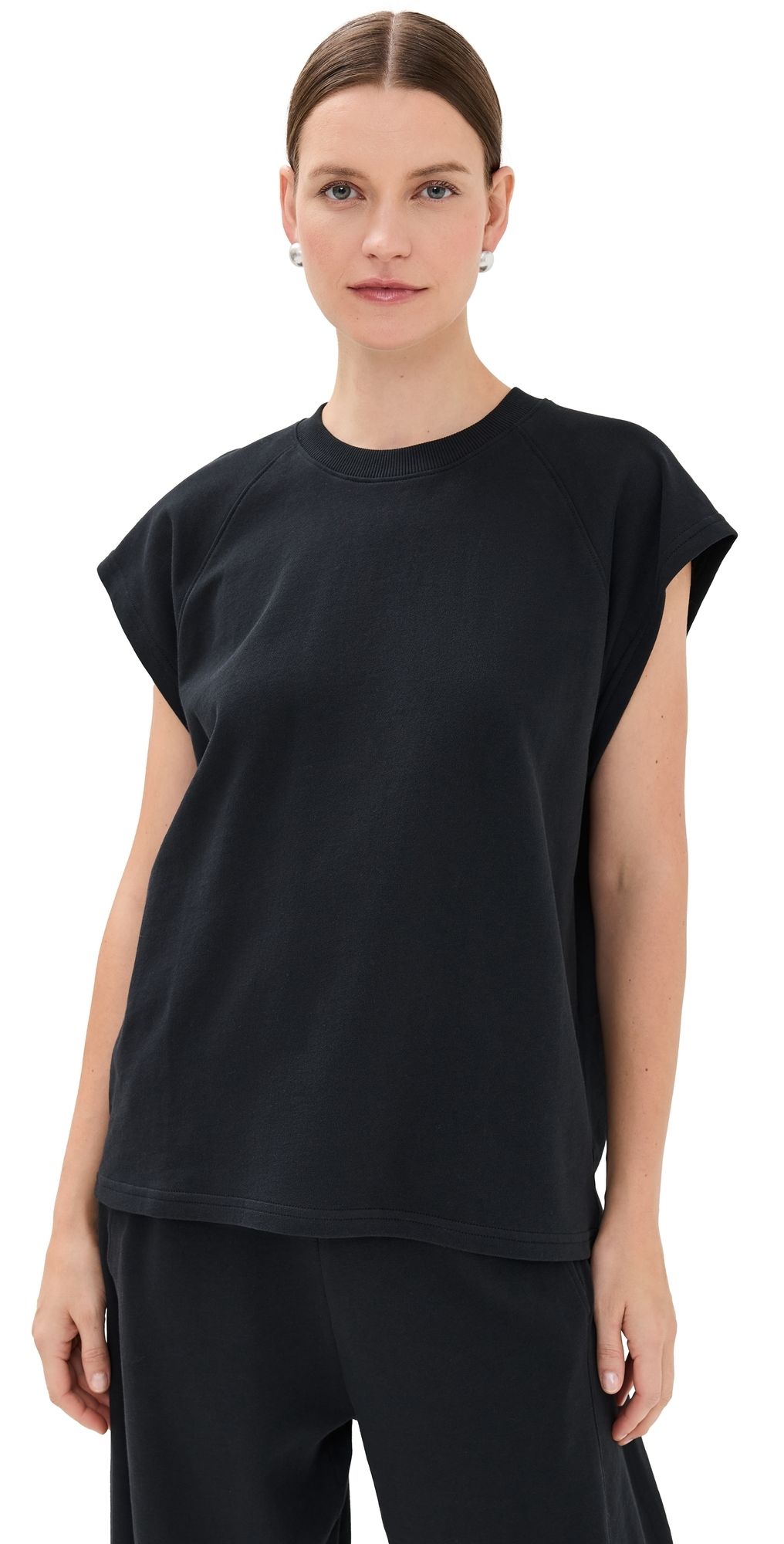 Tibi Summer Sweatshirting Sleeveless Easy Top Black S