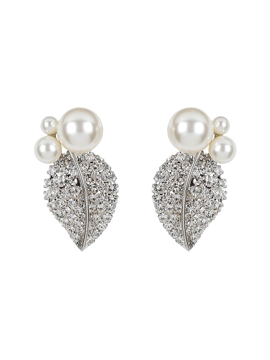 Women's Blanca Rhodium-Plated, Imitation Pearl & Crystal Leaf Drop Earrings - Silver