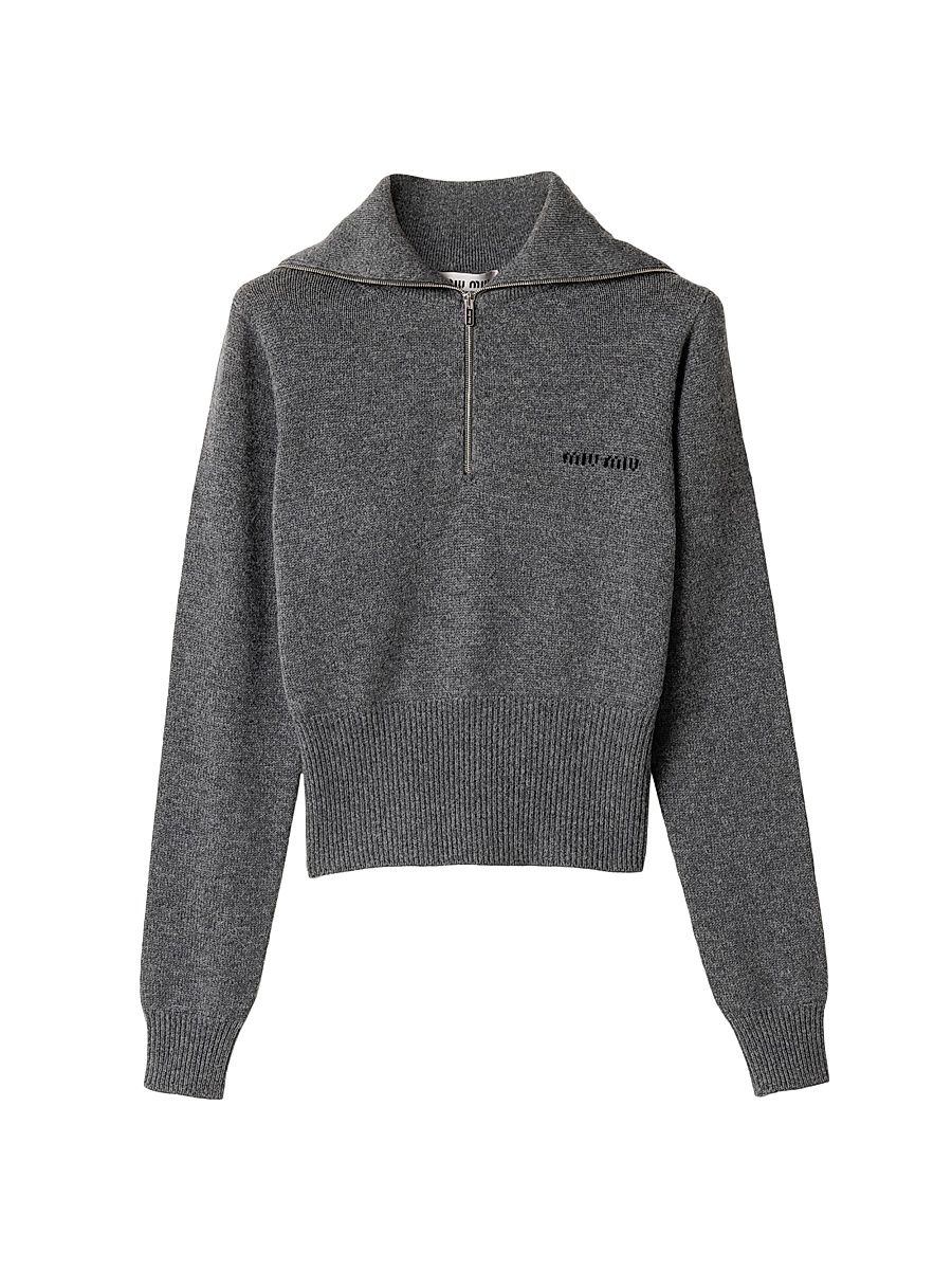 Women's Cashmere Half-Zipper Sweater - Grey - Size 6