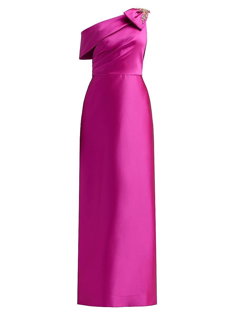 Women's Embellished One-Shoulder Mikado Gown - Fuchsia - Size 18