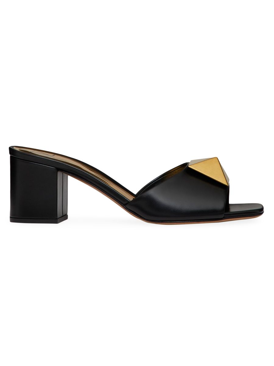 Valentino Women's One Stud Calfskin Slide Sandal 60MM - Black - Size 9.5