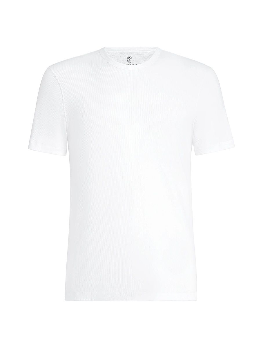 Men's Stretch Cotton and Modal Ribbed Jersey Crewneck T-Shirt - White - Size XXS