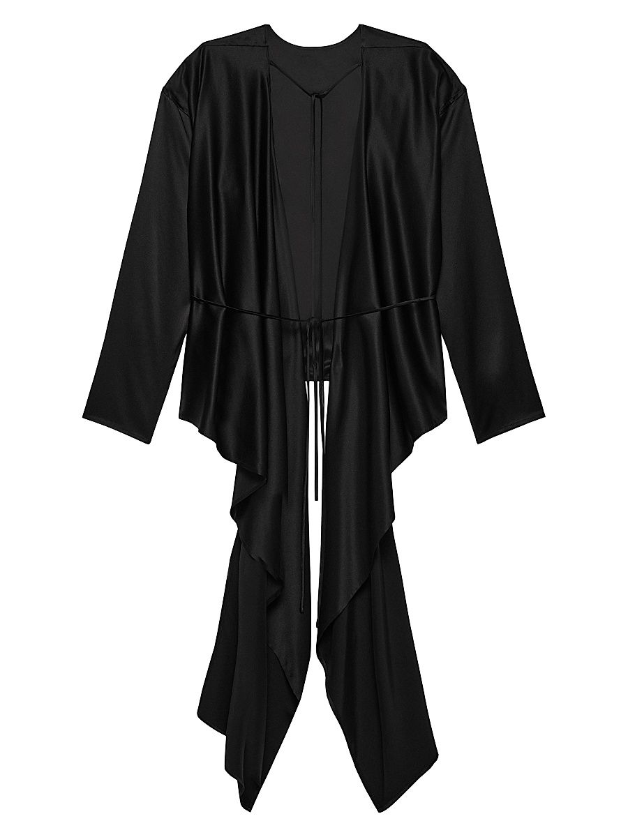 Women's Scarf-Drape Silk Top - Black - Size Medium