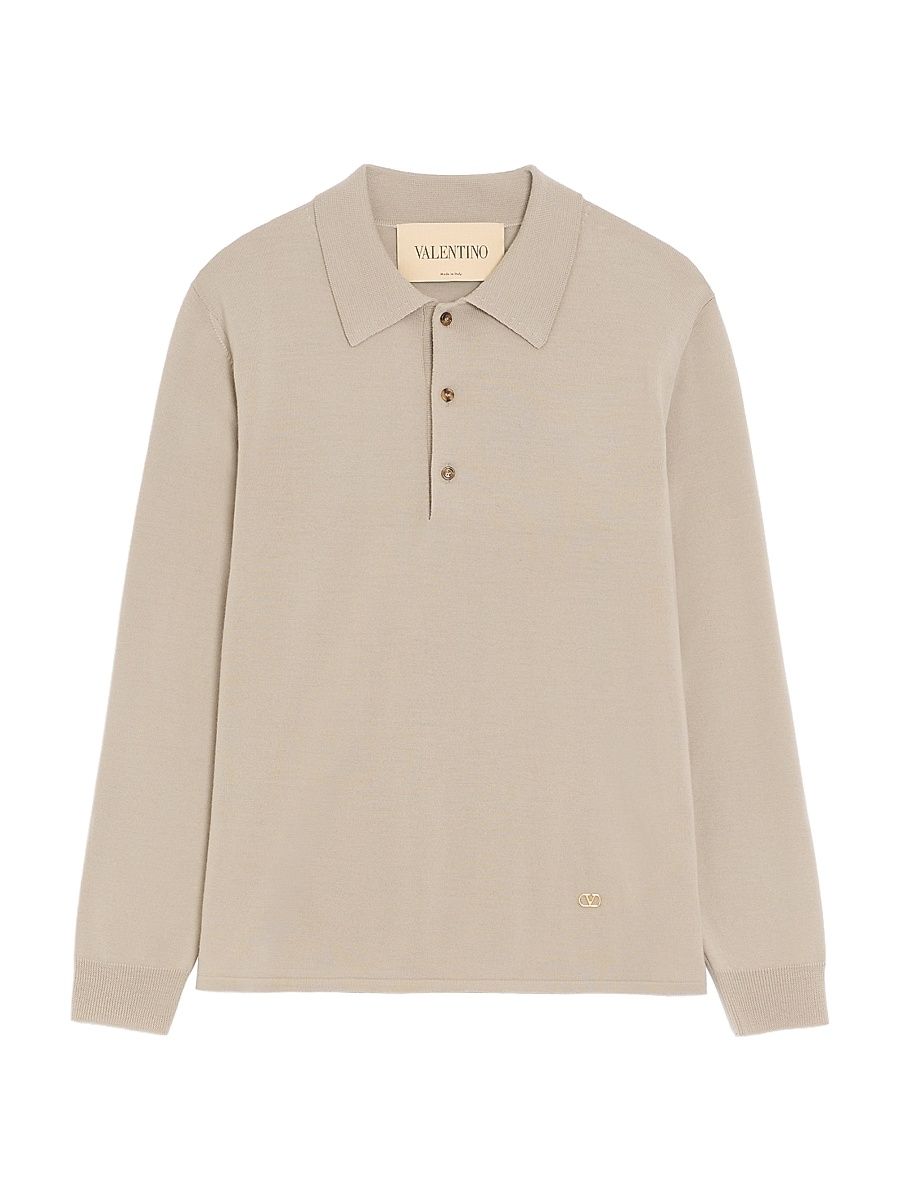 Men's Wool Polo Shirt with VLogo - Beige - Size XL