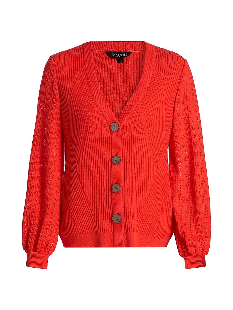 Women's Pointelle-Knit Cardigan - Cherry Ember - Size XXL