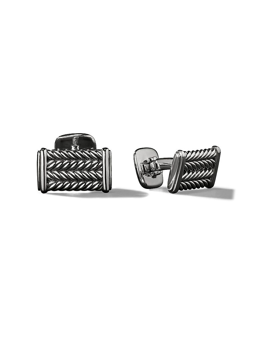 Men's Chevron Cufflinks in Sterling Silver, 22.8mm - Silver