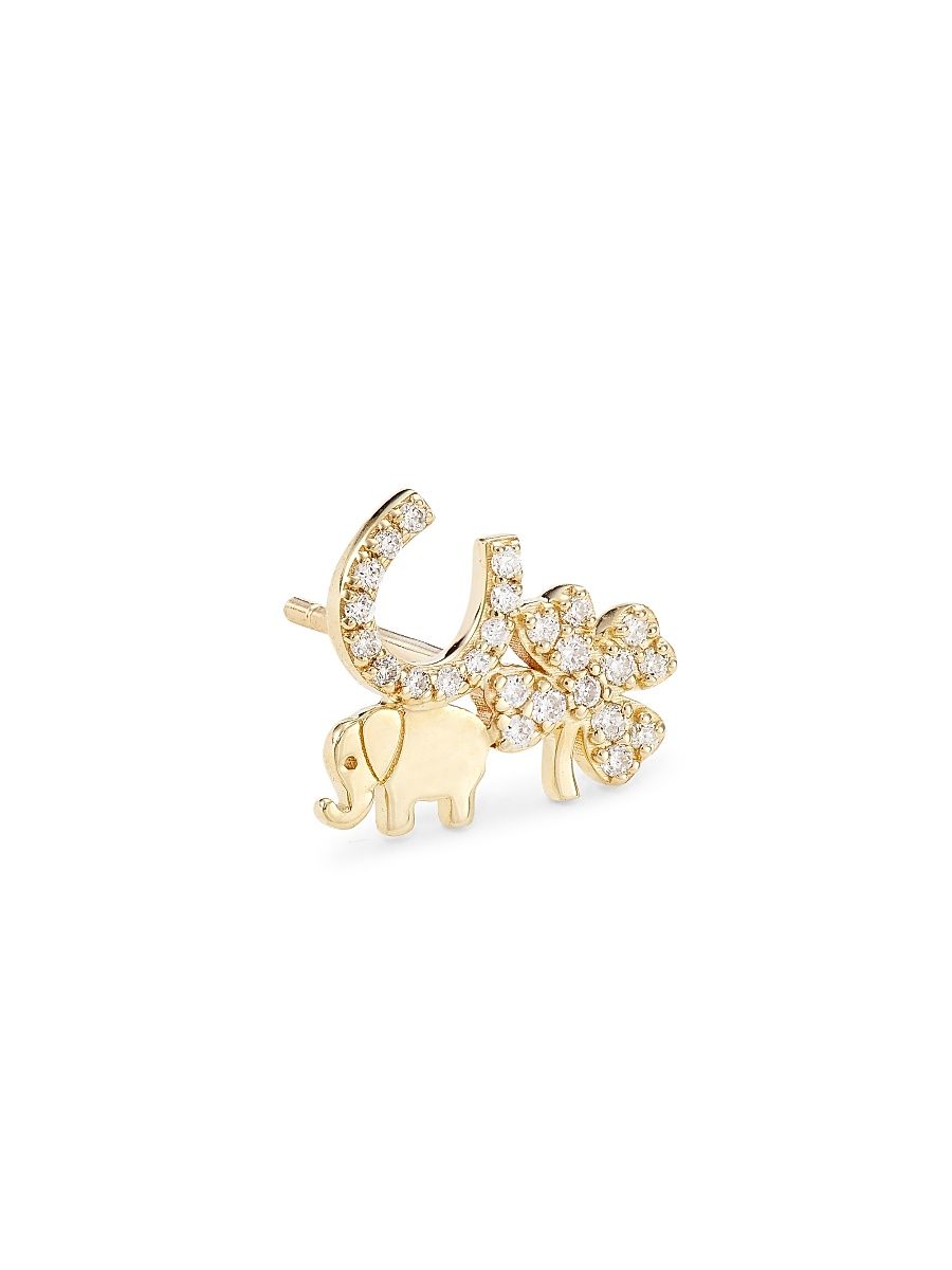 Women's 14K Yellow Gold & Diamond Lucky Stud Earring