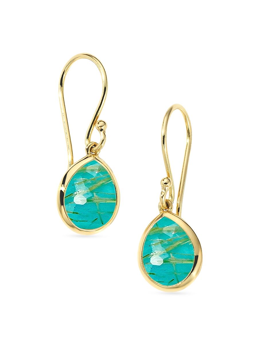 Women's Rock Candy 18K Yellow Gold, Rutilated Quartz & Turquoise Doublet Teeny Teardrop Earrings - Gold