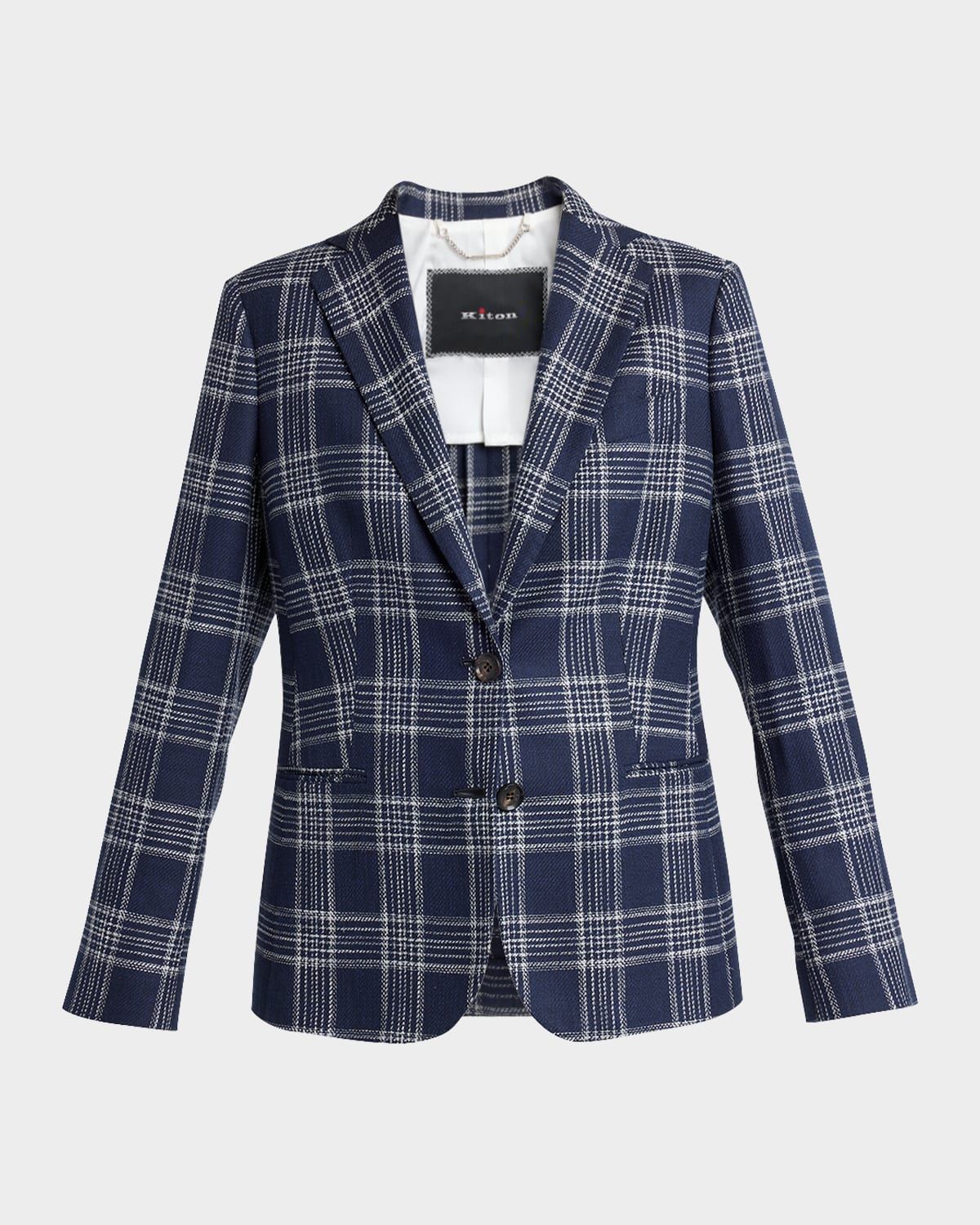 Plaid Silk-Cashmere Single-Breasted Jacket