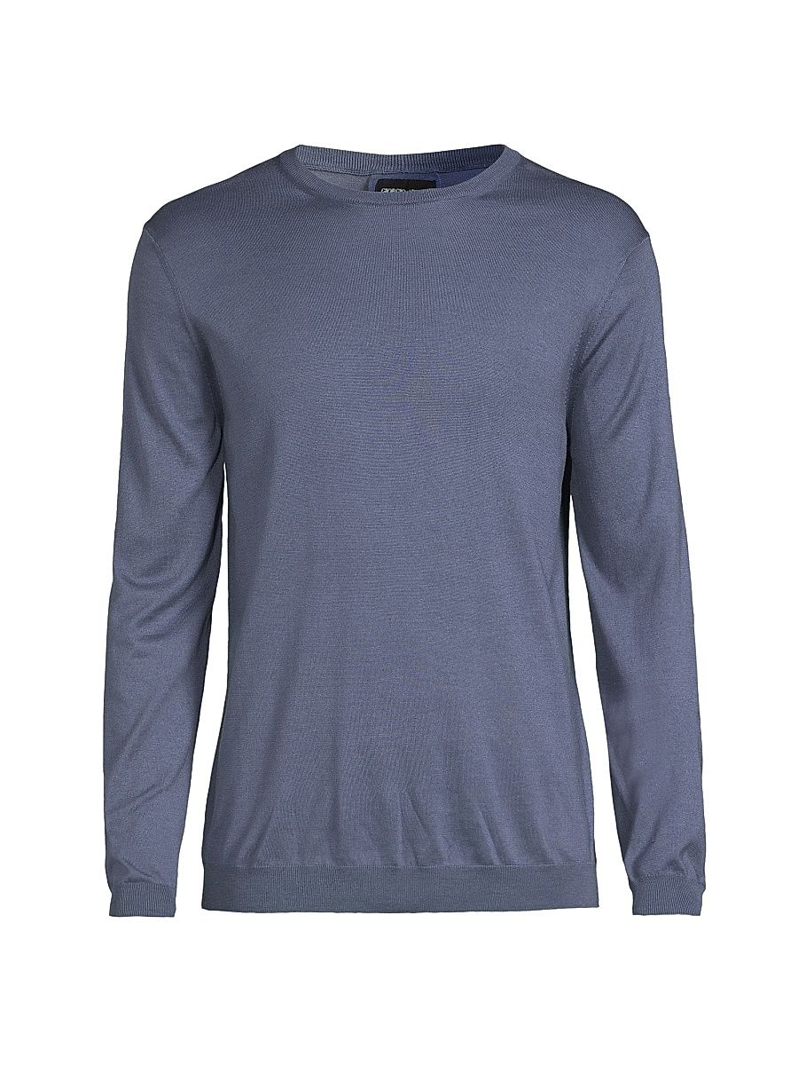 Men's Silk-Cotton Crewneck Sweater - Blue - Size 42