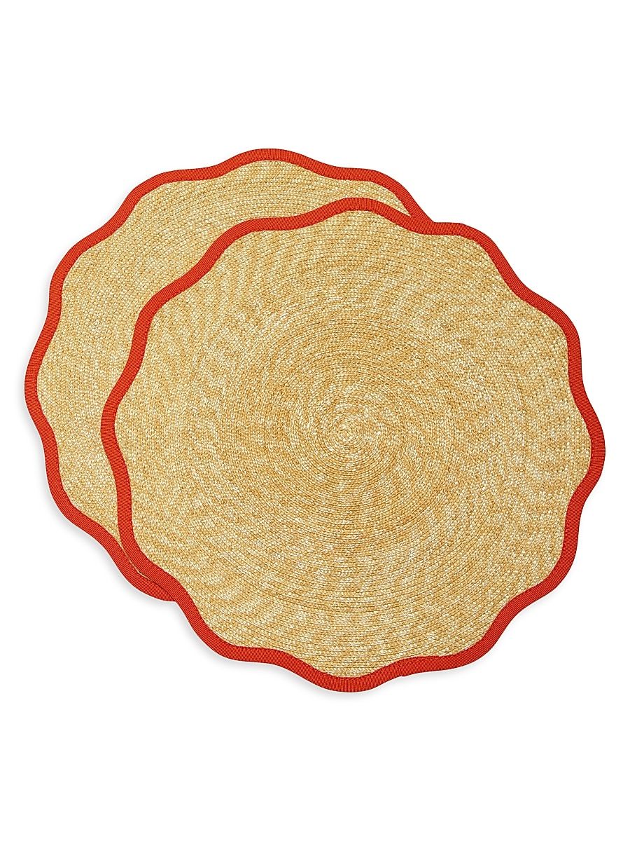 Straw Cloud Placemats Set of 2 - Solid Orange