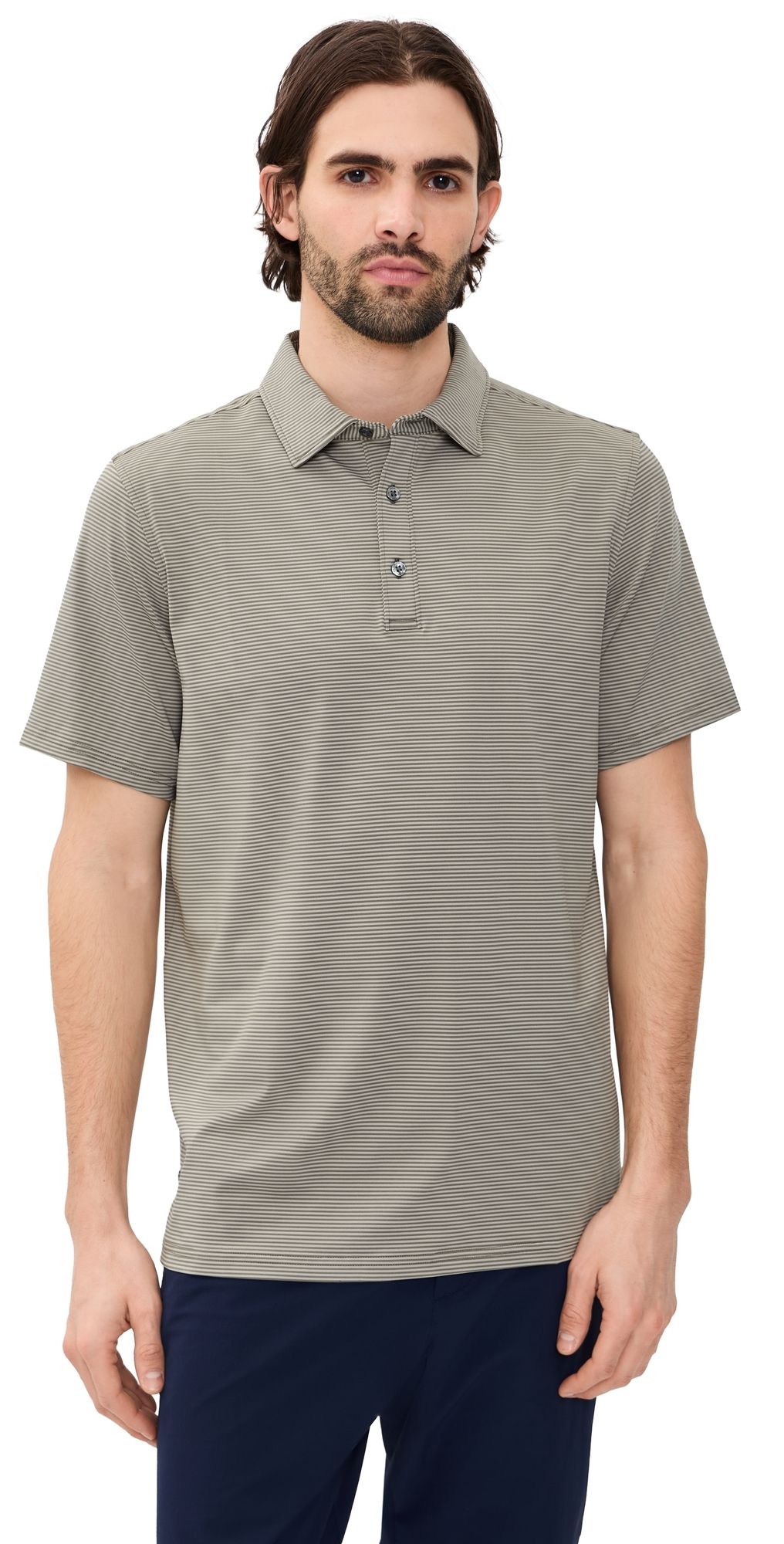 Rhone Drive Time Polo Smokey Olive Stripe L