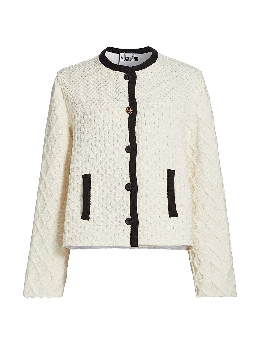 Women's Textured Knit Jacket - Ivory - Size 6