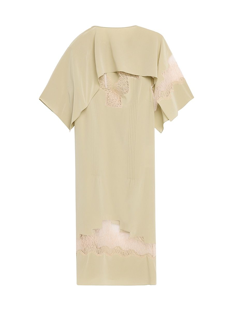 Women's Lace-Trim Silk Capelet Dress - Burnt Sage - Size 10