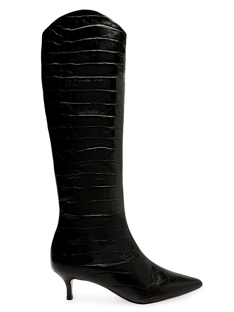 Women's Maryana Crocodile-Embossed Leather Knee-High Boots - Black - Size 8