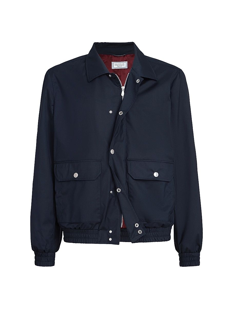 Men's Bonded Silk and Virgin Wool Outerwear Jacket - Navy Blue - Size 46