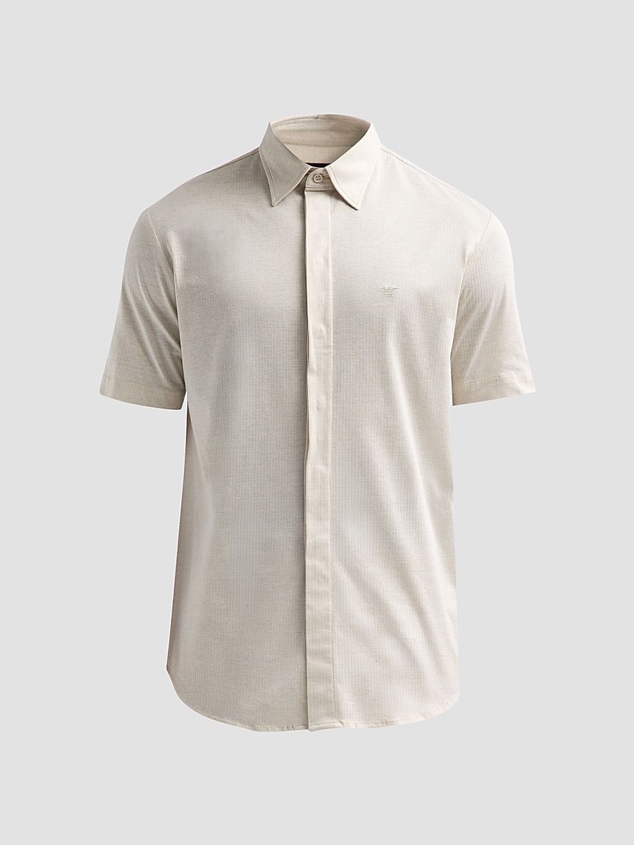 Men's Tonal Textured Cotton Short-Sleeve Shirt - Sand - Size XXL