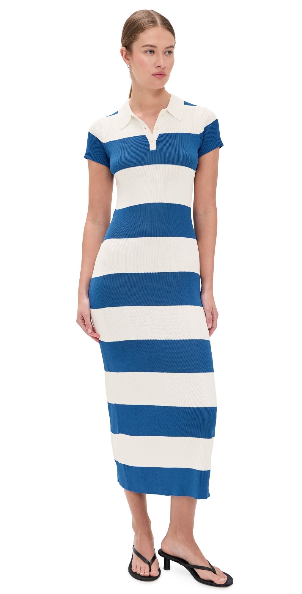 Rowing Blazers Striped Polo Maxi Dress Blue White Stripe M
