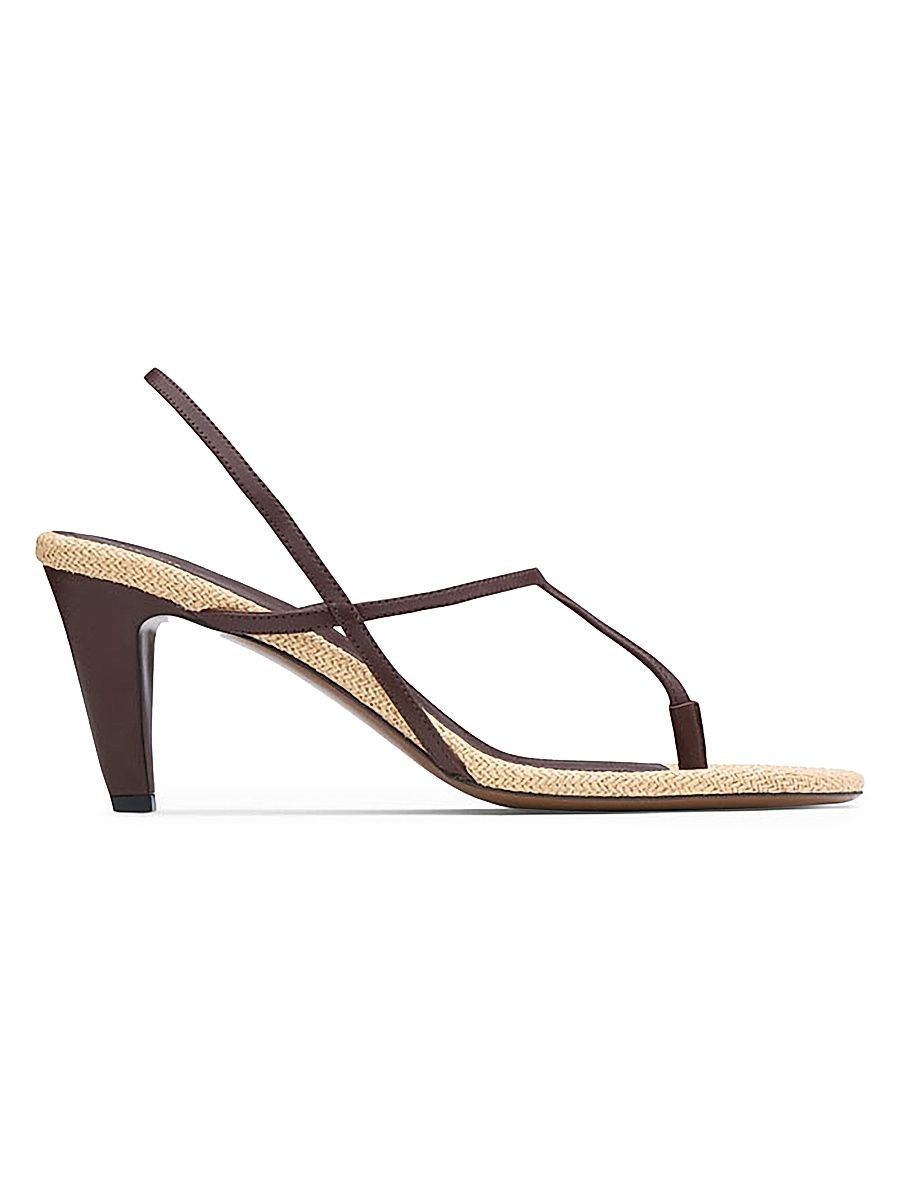 Women's Arneb 65MM Leather & Raffia Slingback Sandals - Dark Chocolate Natural - Size 10