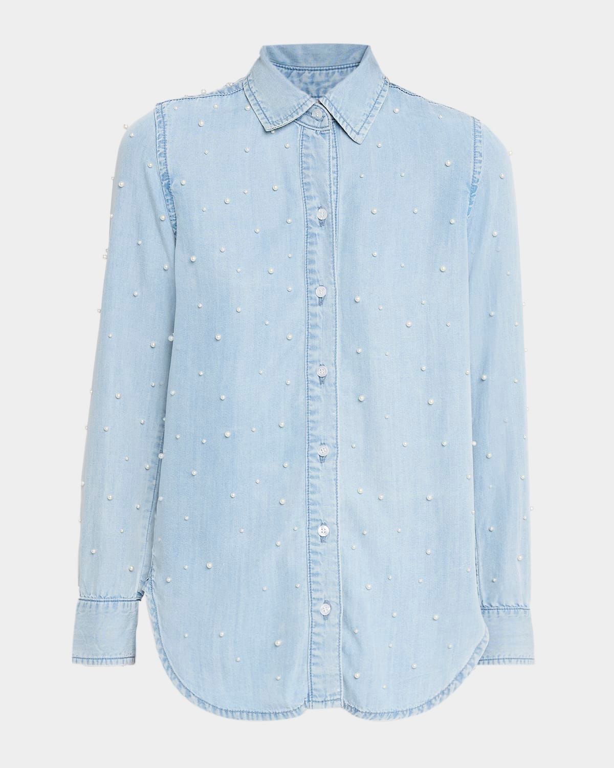 Marcello Pearl-Embellished Denim Shirt