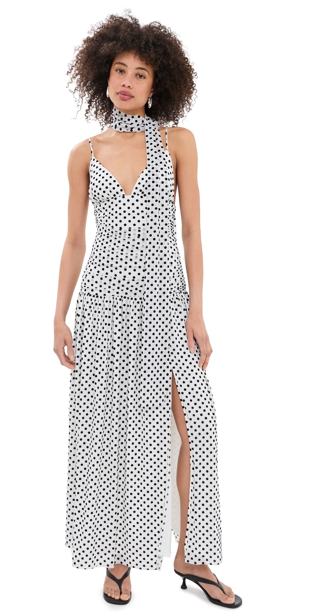 Another Girl Spot Mesh Maxi Dress with Scarf White/Black XS