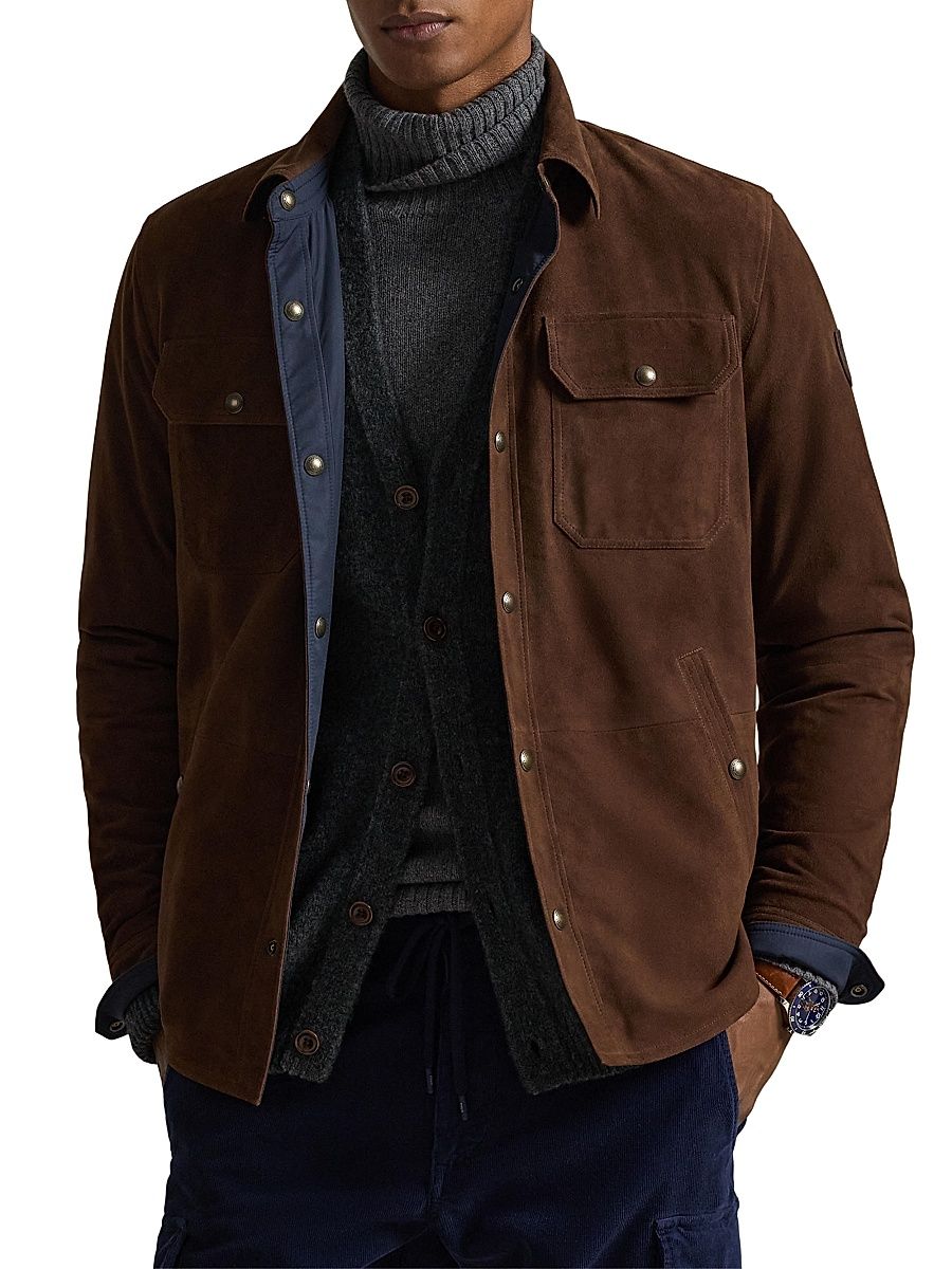 Men's Reversible Suede Shirt Jacket - Cooper Brown Collection Navy - Size XL