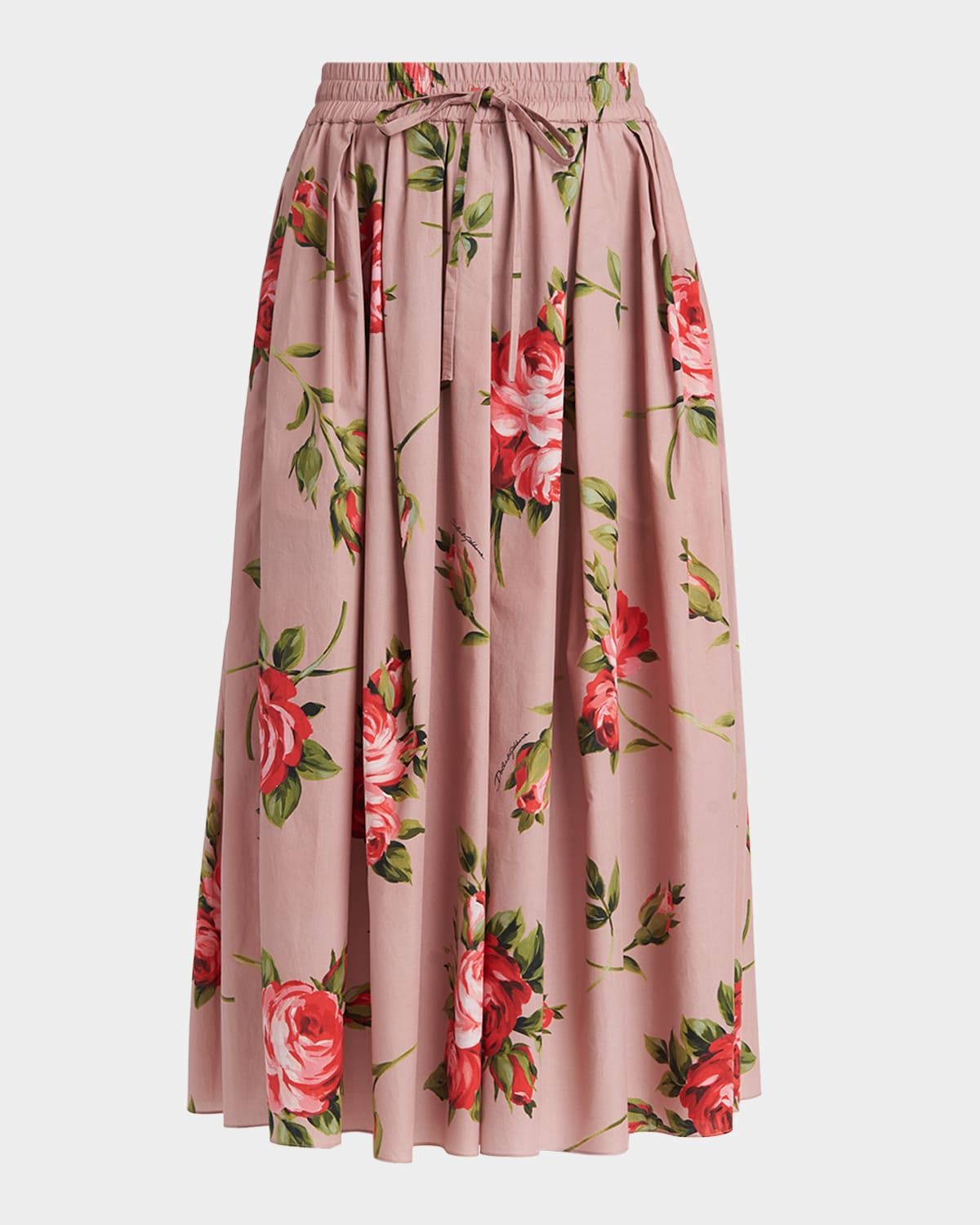 Rose-Print Cotton Circle Midi Skirt