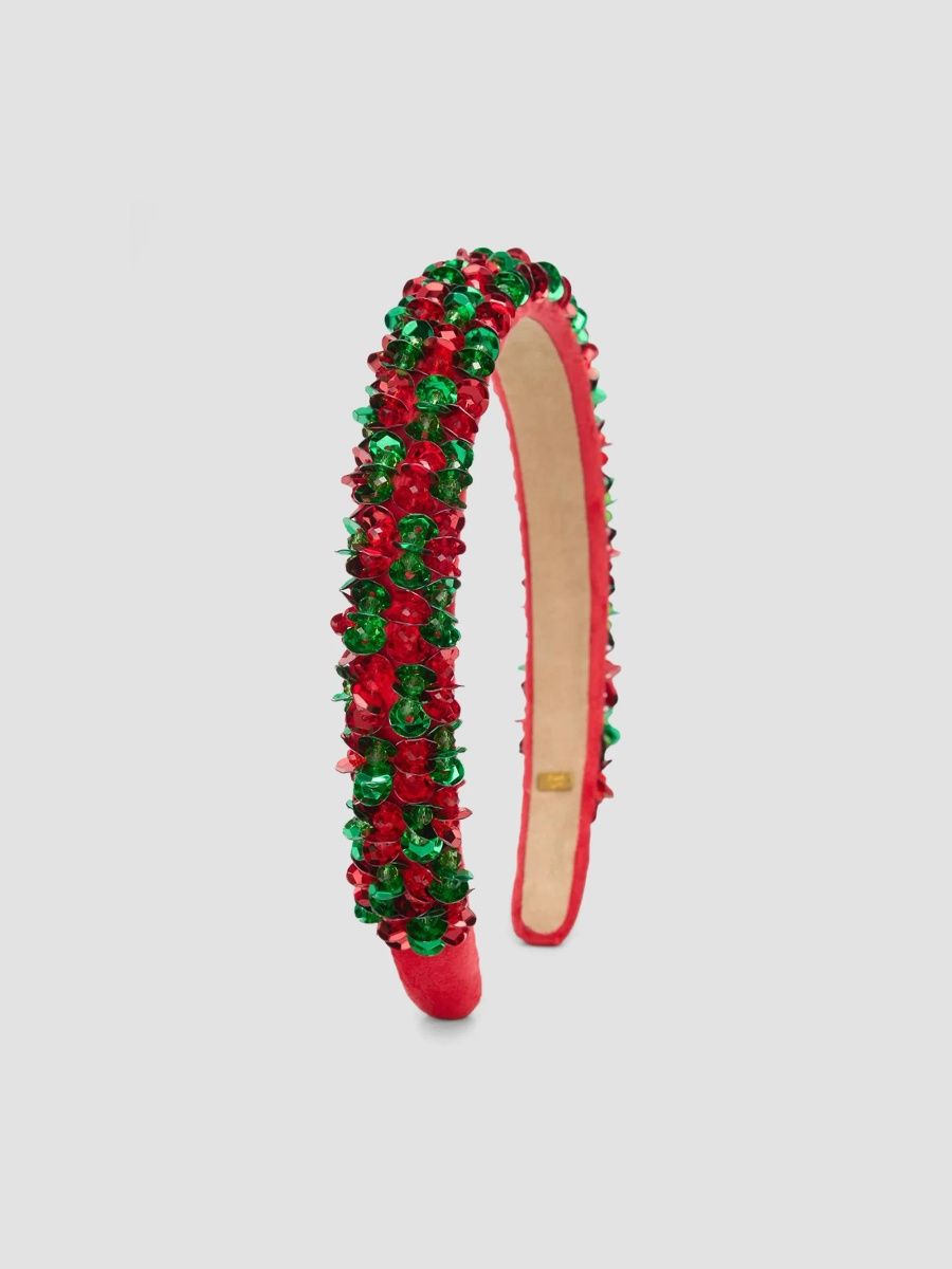 Bari Lynn Girl's Girl's Festive Sequin Headband - Red And Green