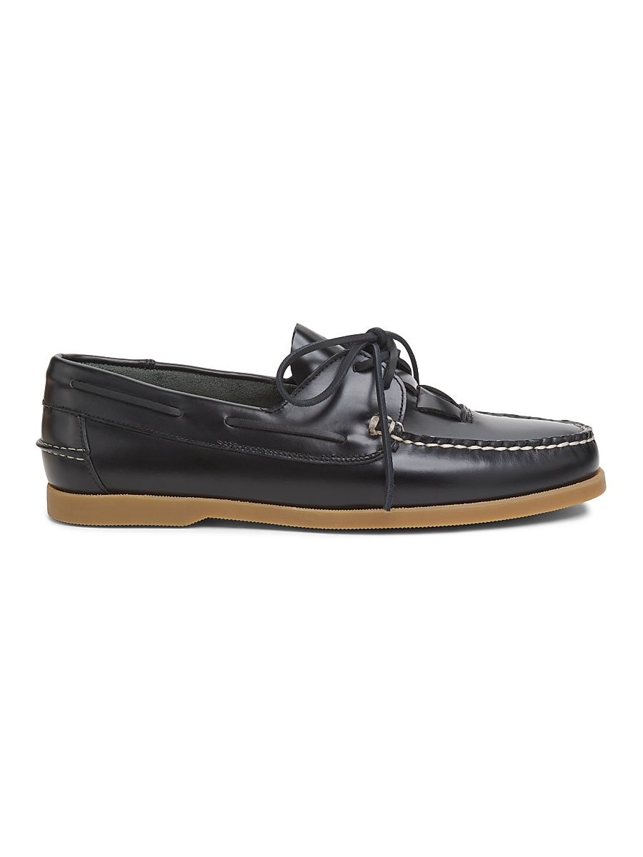 Men's Saler Nautic Leather Loafers - Black - Size 9