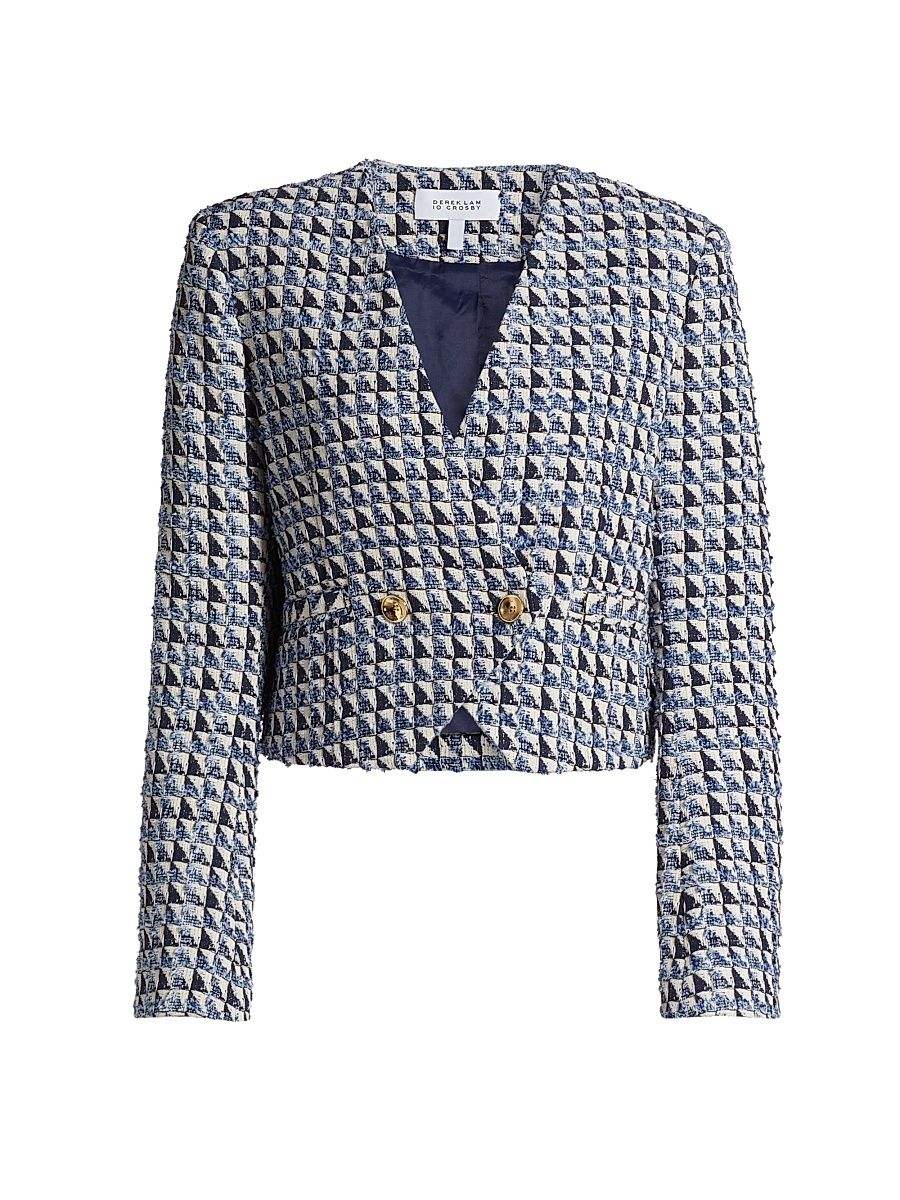 Women's Marcel Tweed Two-Button Jacket - Blanc De Blanc Indigo - Size 12
