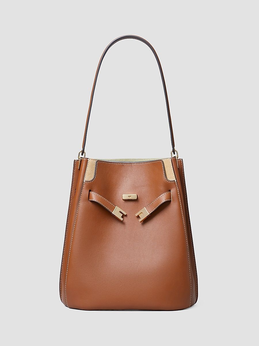 Tory Burch Women's Lee Radziwill Leather Bucket Bag - Cocoa