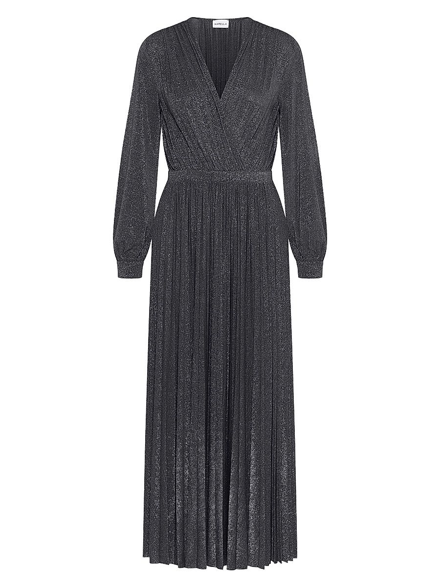 Women's Plissé Pleated Lurex Jersey Dress - Midnight Blue - Size Large