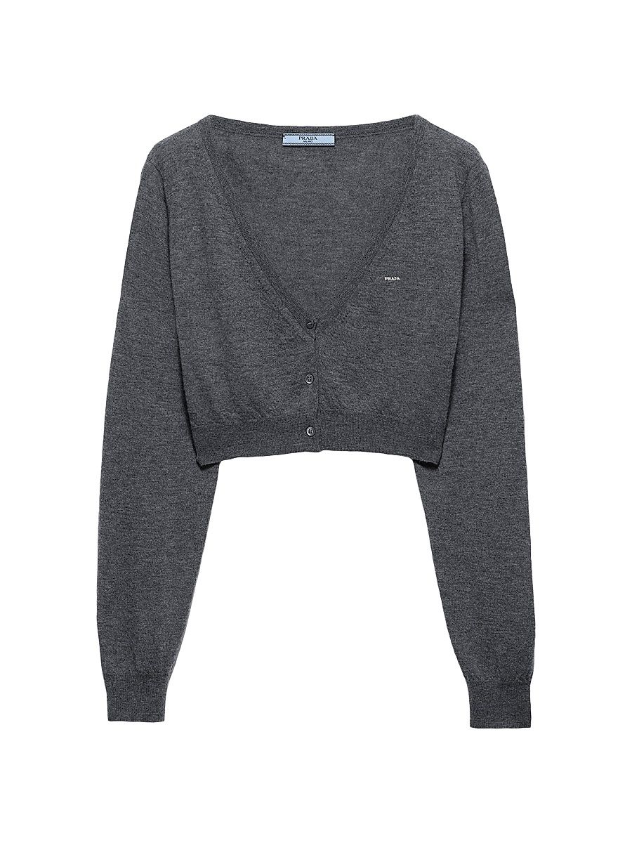 Women's Cropped Cashmere Cardigan - Grey - Size 2