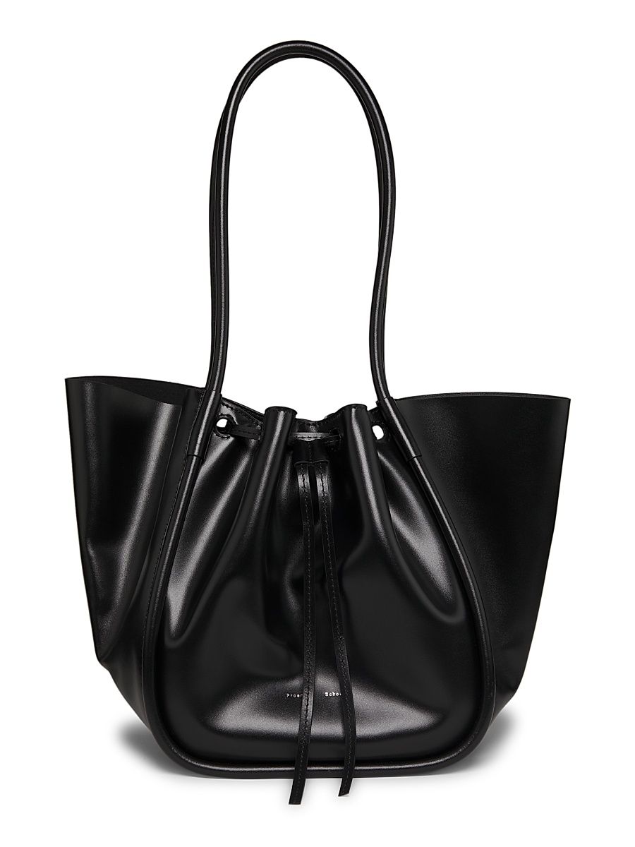 Women's Large Ruched Leather Tote Bag - Black